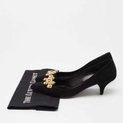 Pre Owned Prada Black Suede Embellished Kitten Heels Pumps Size 37