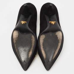 Pre Owned Prada Black Suede Embellished Kitten Heels Pumps Size 37