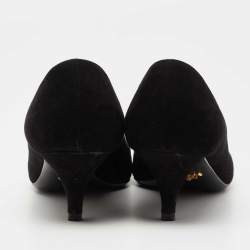 Pre Owned Prada Black Suede Embellished Kitten Heels Pumps Size 37