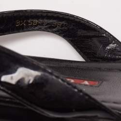 Pre Owned Prada Black Patent Leather Strappy Ankle Strap Flat Sandals Size 38.5