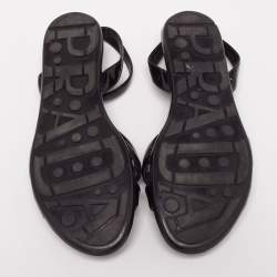 Pre Owned Prada Black Patent Leather Strappy Ankle Strap Flat Sandals Size 38.5