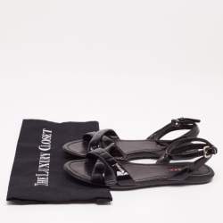 Pre Owned Prada Black Patent Leather Strappy Ankle Strap Flat Sandals Size 38.5