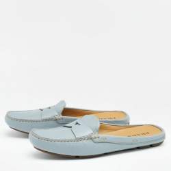 Pre Owned Prada Grey Leather Mule Slip on Loafers Size 38