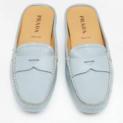Pre Owned Prada Grey Leather Mule Slip on Loafers Size 38