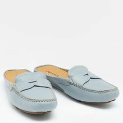 Pre Owned Prada Grey Leather Mule Slip on Loafers Size 38