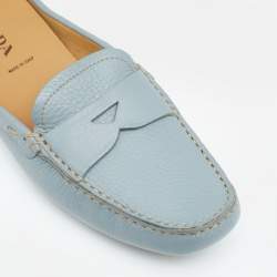 Pre Owned Prada Grey Leather Mule Slip on Loafers Size 38