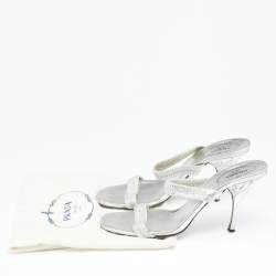 Prada Silver Leather Slide Sandals Size 37.5