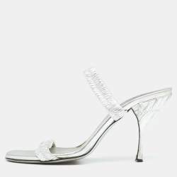 Prada Silver Leather Slide Sandals Size  Prada | TLC