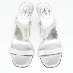 Prada Silver Leather Slide Sandals Size 37.5
