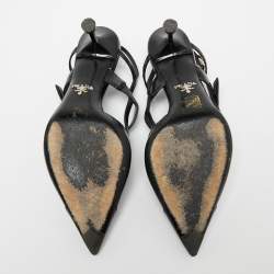 Pre Owned Prada Black Leather And Rubber Pointed Toe Slingback Sandals Size 37