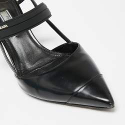 Pre Owned Prada Black Leather And Rubber Pointed Toe Slingback Sandals Size 37