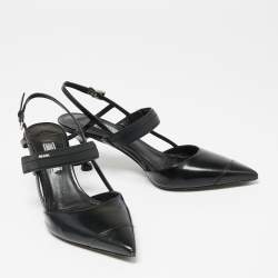 Pre Owned Prada Black Leather And Rubber Pointed Toe Slingback Sandals Size 37