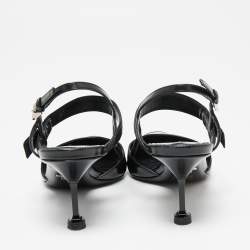 Pre Owned Prada Black Leather And Rubber Pointed Toe Slingback Sandals Size 37