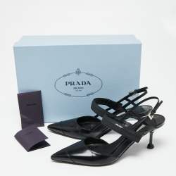 Pre Owned Prada Black Leather And Rubber Pointed Toe Slingback Sandals Size 37