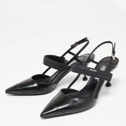 Pre Owned Prada Black Leather And Rubber Pointed Toe Slingback Sandals Size 37