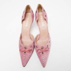 Pre Owned Prada Pink Suede Perforated D'orsay Pumps Size 40