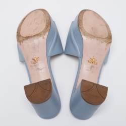Pre Owned Prada Blue Saffiano Leather Block Heel Slide Sandals Size 41