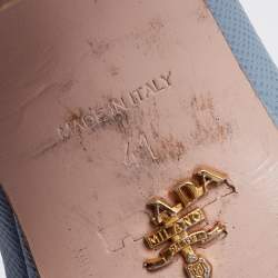 Pre Owned Prada Blue Saffiano Leather Block Heel Slide Sandals Size 41