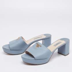 Pre Owned Prada Blue Saffiano Leather Block Heel Slide Sandals Size 41