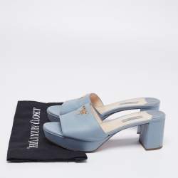 Pre Owned Prada Blue Saffiano Leather Block Heel Slide Sandals Size 41