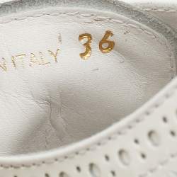 Pre Owned Prada Metallic White Leather Wave Wingtip Platform Derby Size 36