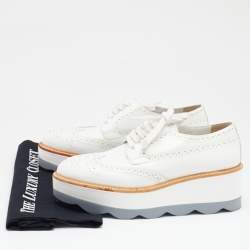 Pre Owned Prada Metallic White Leather Wave Wingtip Platform Derby Size 36