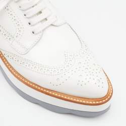 Pre Owned Prada Metallic White Leather Wave Wingtip Platform Derby Size 36