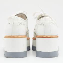 Pre Owned Prada Metallic White Leather Wave Wingtip Platform Derby Size 36