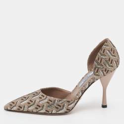 Pre Owned Prada Beige Brocade Fabric Pumps Size 37.5