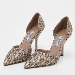 Pre Owned Prada Beige Brocade Fabric Pumps Size 37.5