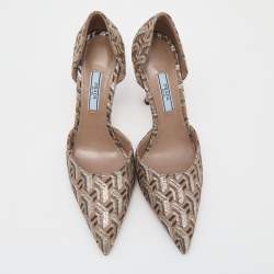 Pre Owned Prada Beige Brocade Fabric Pumps Size 37.5