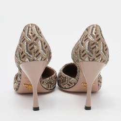 Pre Owned Prada Beige Brocade Fabric Pumps Size 37.5