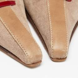 Pre Owned Prada Beige/Multicolor Suede, Leather and Patent Slingback Pumps Size 41