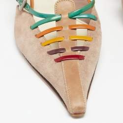 Pre Owned Prada Beige/Multicolor Suede, Leather and Patent Slingback Pumps Size 41