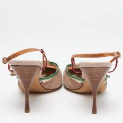 Pre Owned Prada Beige/Multicolor Suede, Leather and Patent Slingback Pumps Size 41