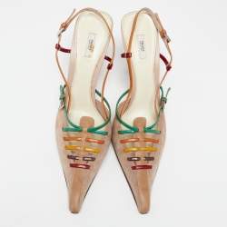 Pre Owned Prada Beige/Multicolor Suede, Leather and Patent Slingback Pumps Size 41
