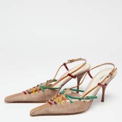 Pre Owned Prada Beige/Multicolor Suede, Leather and Patent Slingback Pumps Size 41