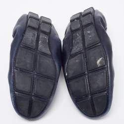 Pre Owned Prada Navy Blue Leather Scrunch Loafers Size 37.5