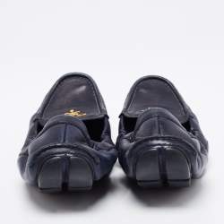 Pre Owned Prada Navy Blue Leather Scrunch Loafers Size 37.5