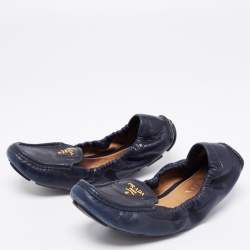 Pre Owned Prada Navy Blue Leather Scrunch Loafers Size 37.5