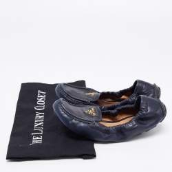 Pre Owned Prada Navy Blue Leather Scrunch Loafers Size 37.5