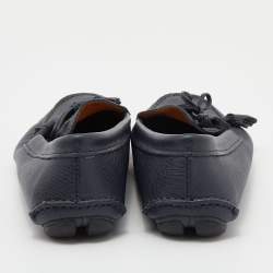 Pre Owned Prada Navy Blue Saffiano Leather Bow Slip On Loafers Size 39