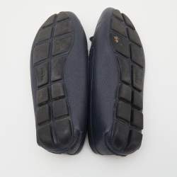 Pre Owned Prada Navy Blue Saffiano Leather Bow Slip On Loafers Size 39
