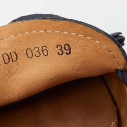 Pre Owned Prada Navy Blue Saffiano Leather Bow Slip On Loafers Size 39