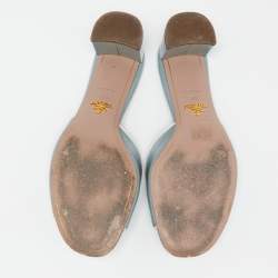 Pre Owned Prada Light Blue Saffiano Vernice Leather Slide Sandals Size 37.5