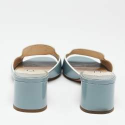 Pre Owned Prada Light Blue Saffiano Vernice Leather Slide Sandals Size 37.5