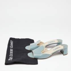 Pre Owned Prada Light Blue Saffiano Vernice Leather Slide Sandals Size 37.5