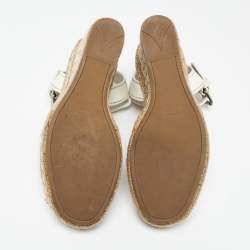 Pre Owned Prada White Leather Flaviana Open Toe Ankle Strap Wedge Sandals Size 40