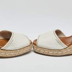 Pre Owned Prada White Leather Flaviana Open Toe Ankle Strap Wedge Sandals Size 40