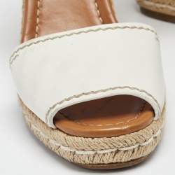 Pre Owned Prada White Leather Flaviana Open Toe Ankle Strap Wedge Sandals Size 40